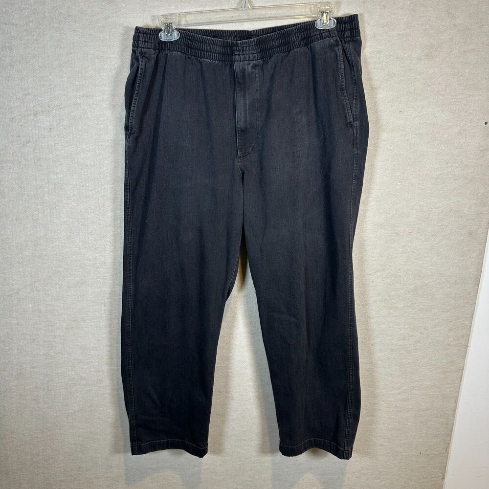 Uniqlo Men's Pants XL Navy Blue Cotton Blend Elastic Waist Back Patch Pockets
